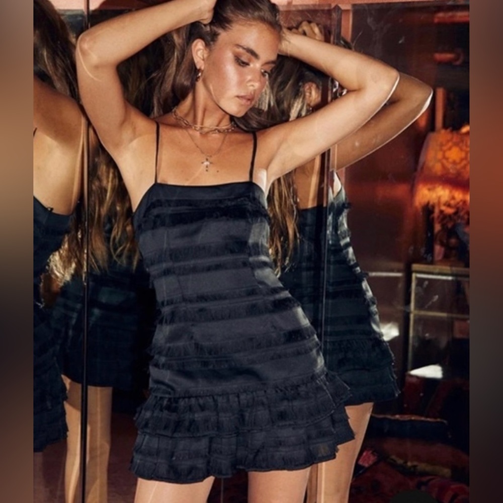Princess Polly Molina Fringe Black Mini Dress US 2 - Picture 3 of 10